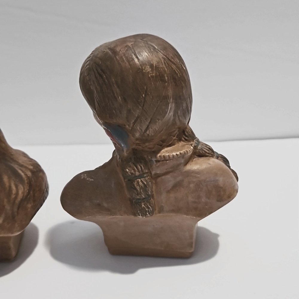 Lily of the Mohawk (2) Porcelain Native American Bust Figures Statues Brown - Picture 6 of 7
